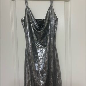 Windsor Gray Sheath Dress Cowl Neck Spaghetti Strap